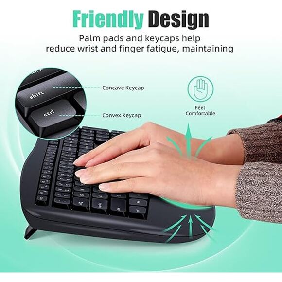 New Wireless Full Size Ergonomic Keyboard with Wrist Rest - Picture 4 of 5